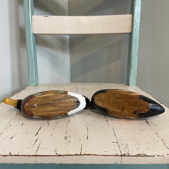 Antique Wood Carved Hand Painted Ducks 8 Inch Lot Of 2 Vtg Hunting Old Mallard - Picture 8 of 8